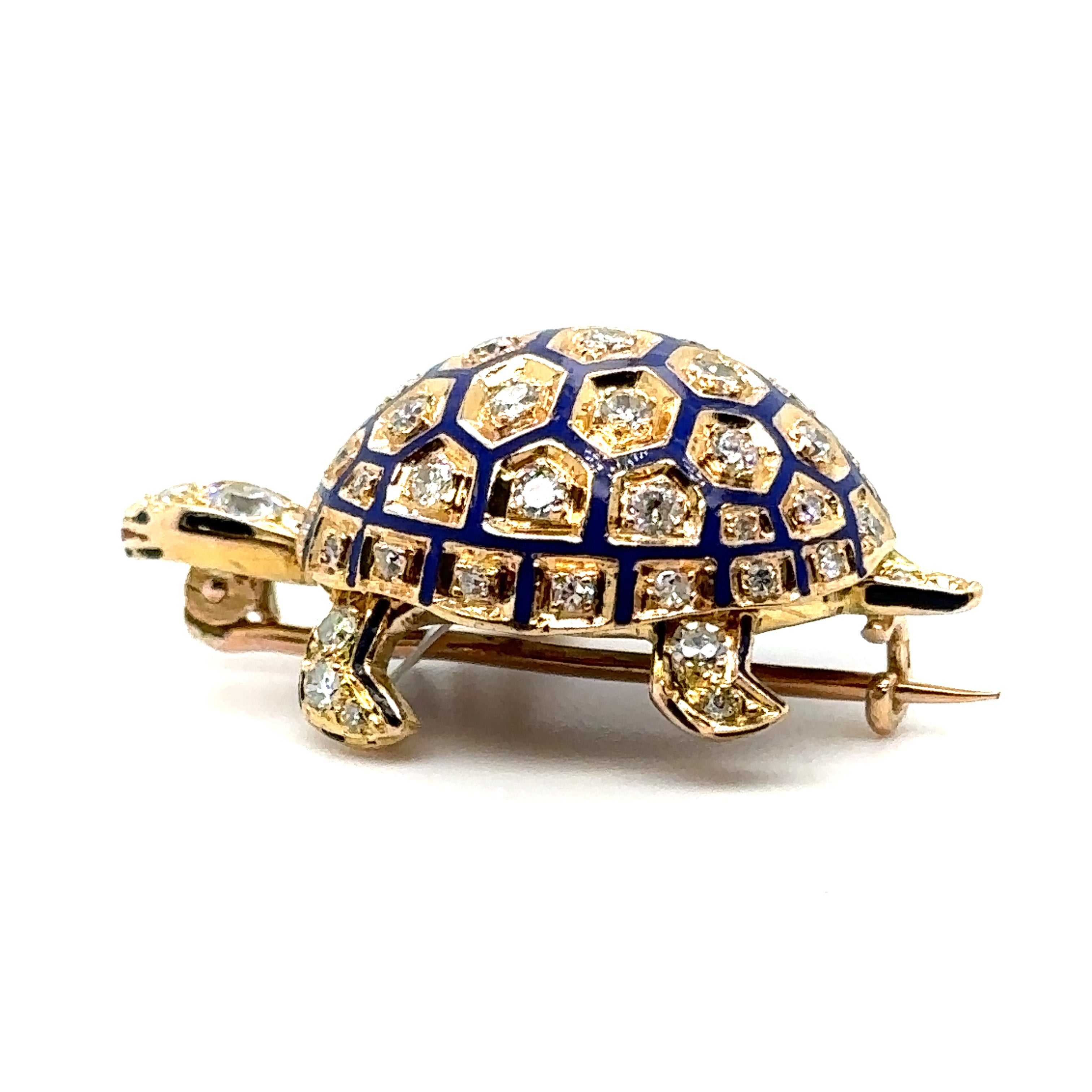 Broche Tortue en Or, Émaillée et Sertie de Diamants