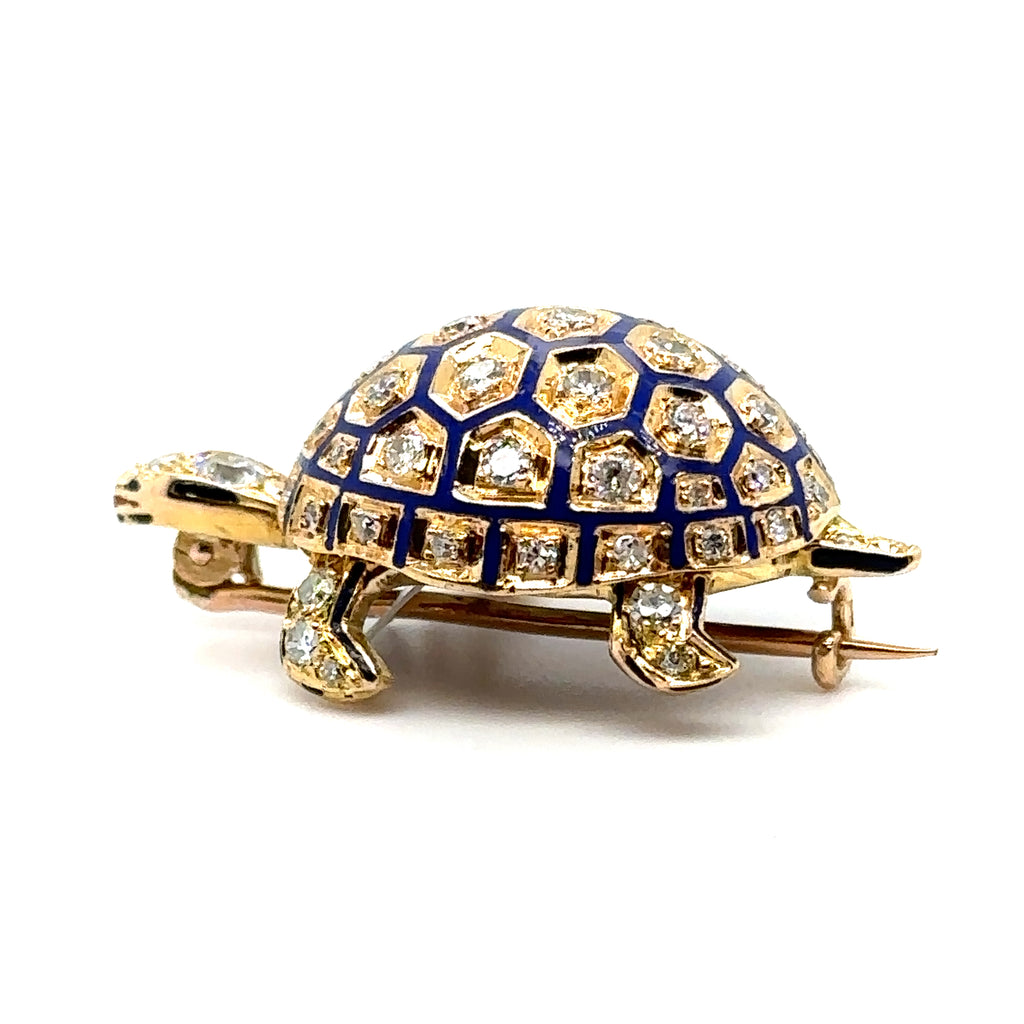 Broche Tortue en Or, Émaillée et Sertie de Diamants