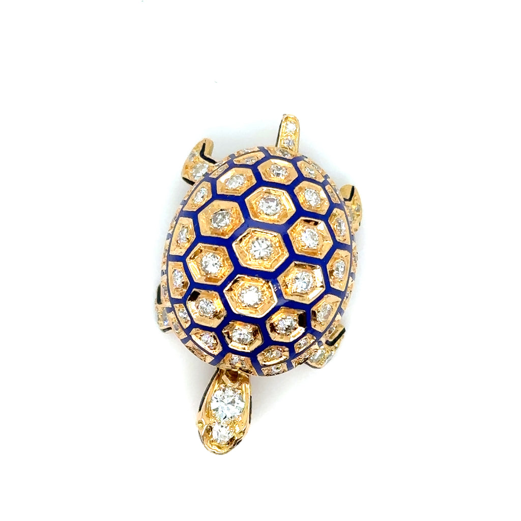 Broche Tortue en Or, Émaillée et Sertie de Diamants