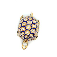 Broche Tortue en Or, Émaillée et Sertie de Diamants