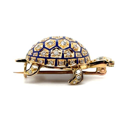 Broche Tortue en Or, Émaillée et Sertie de Diamants