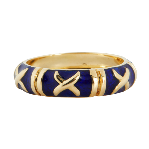 Bague Or Jaune - Émaille Bleu