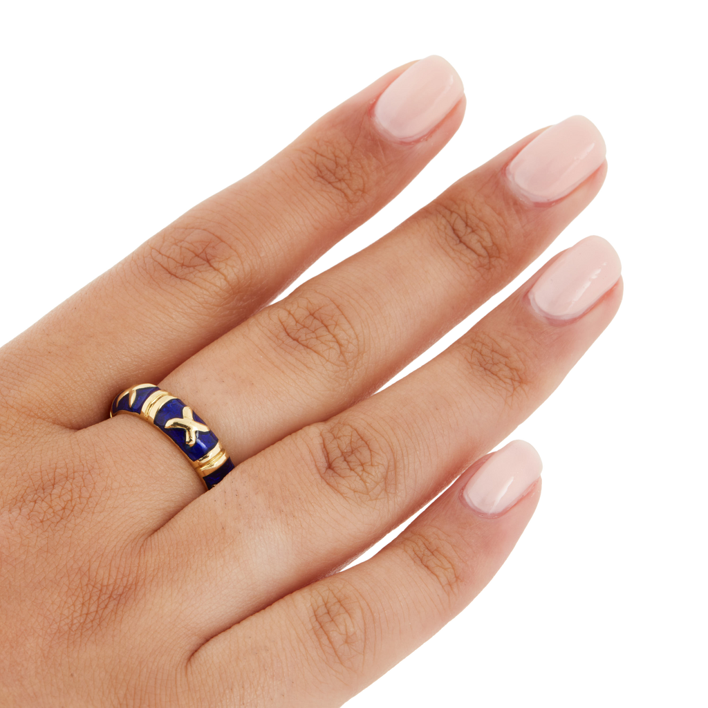 Yellow Gold Ring - Blue Enamel