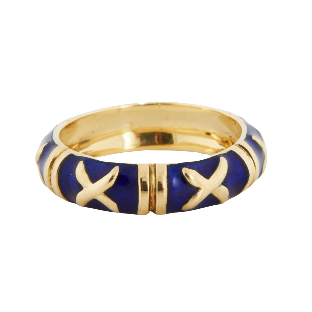 Yellow Gold Ring - Blue Enamel