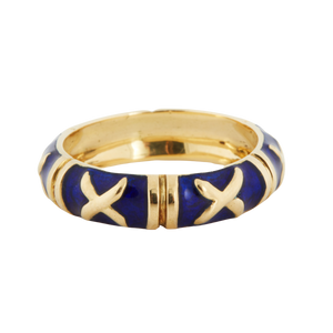 Yellow Gold Ring - Blue Enamel