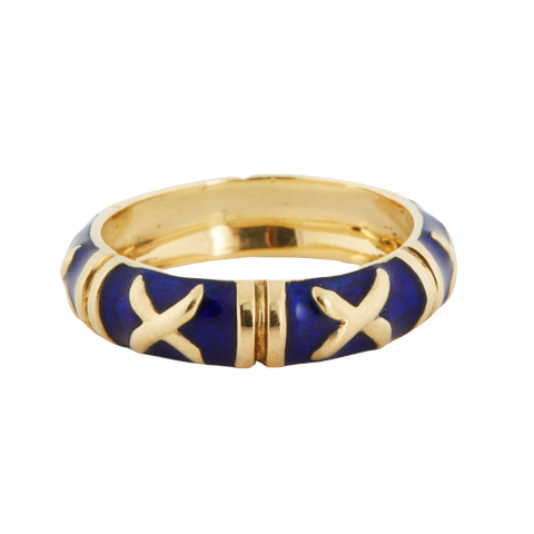 Bague Or Jaune - Émaille Bleu