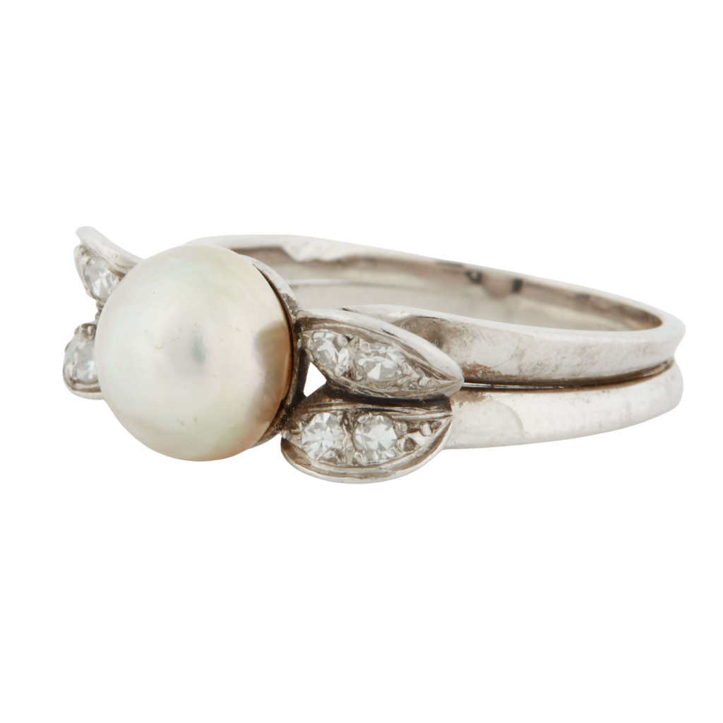 Bague Or blanc et Platine - Diamants et Perle de culture