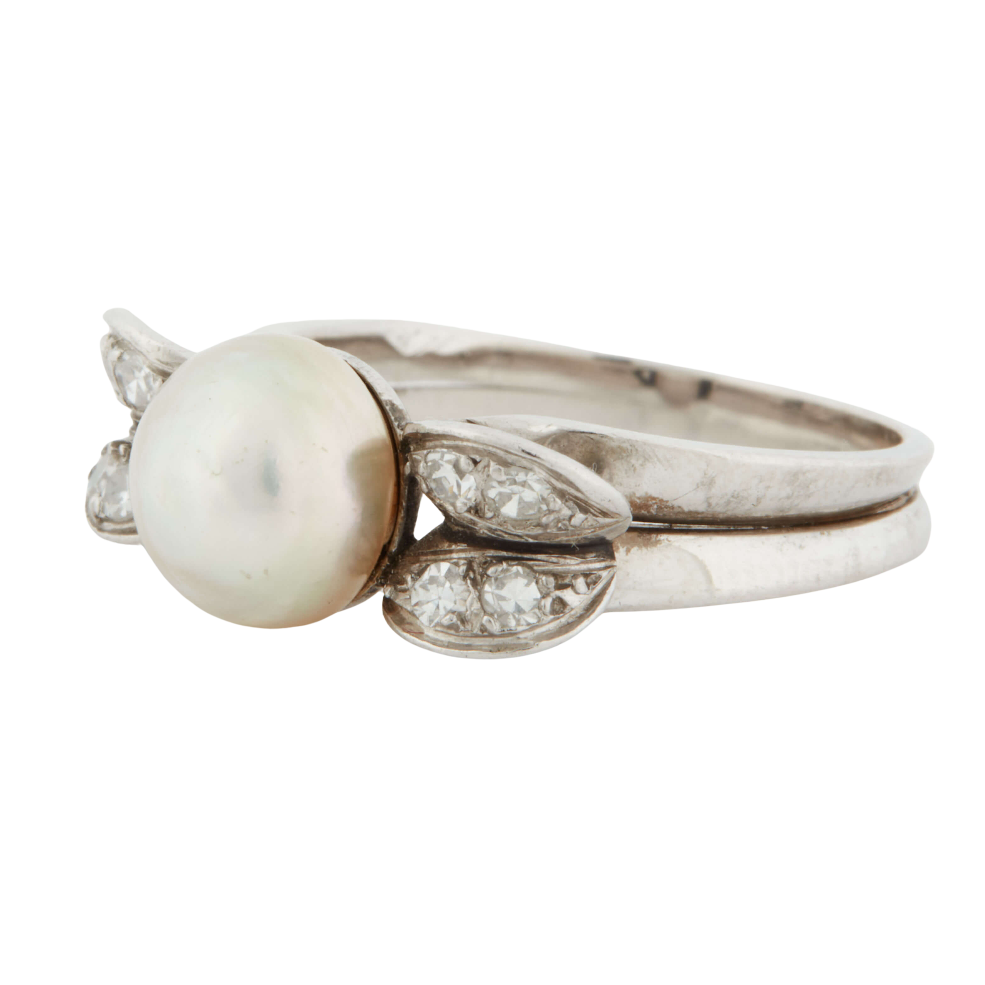 Bague Or blanc et Platine - Diamants et Perle de culture