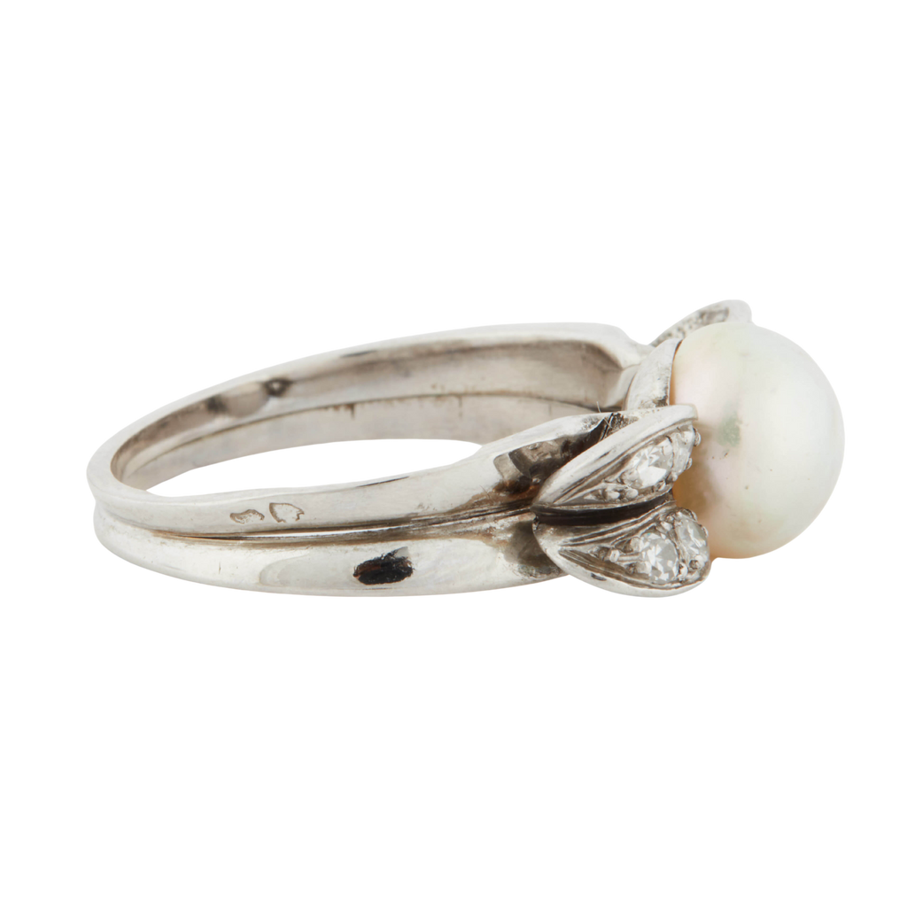 Bague Or blanc et Platine - Diamants et Perle de culture