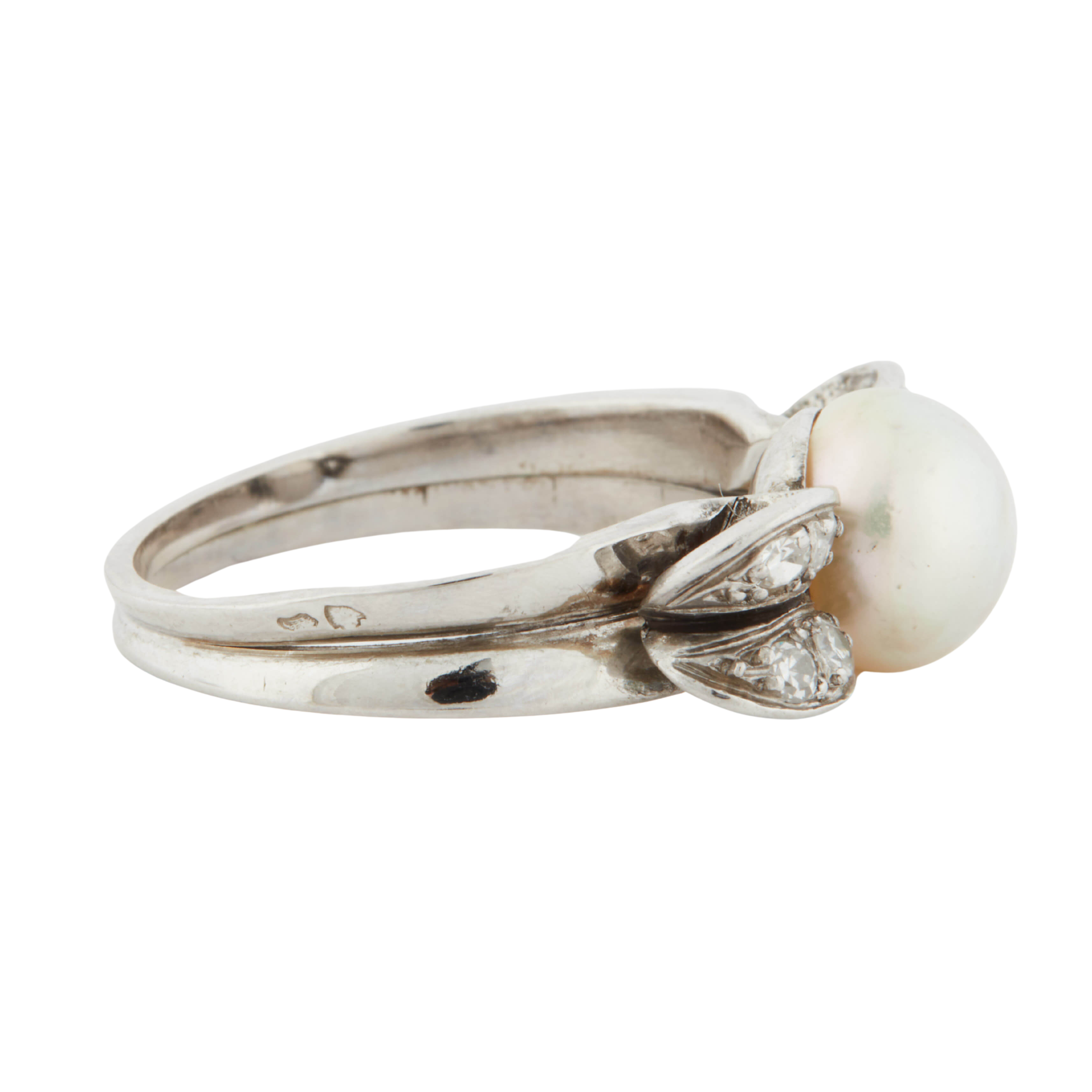 Bague Or blanc et Platine - Diamants et Perle de culture