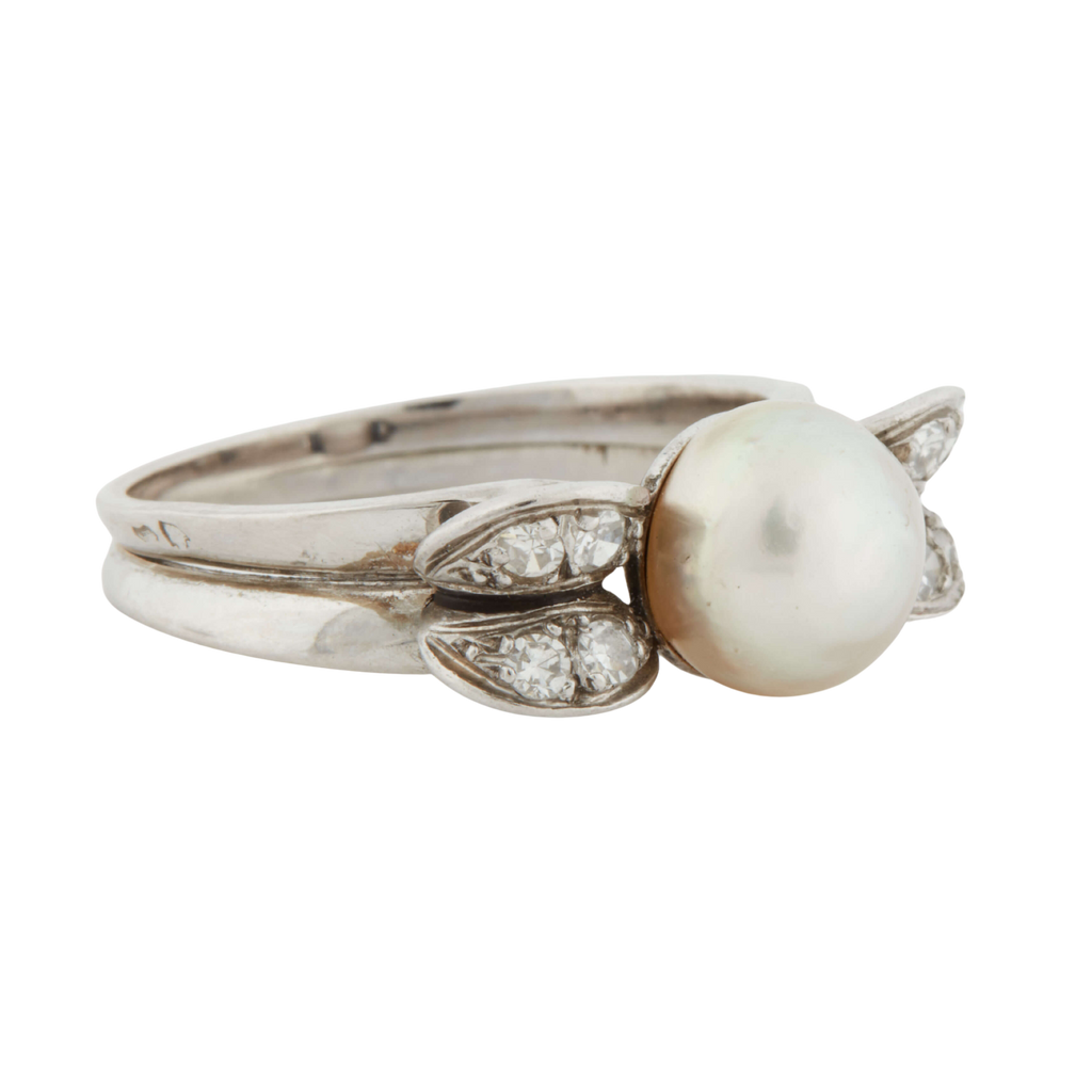 Bague Or blanc et Platine - Diamants et Perle de culture