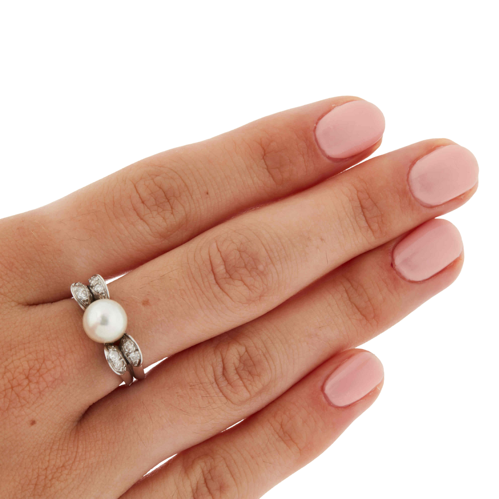 Bague Or blanc et Platine - Diamants et Perle de culture