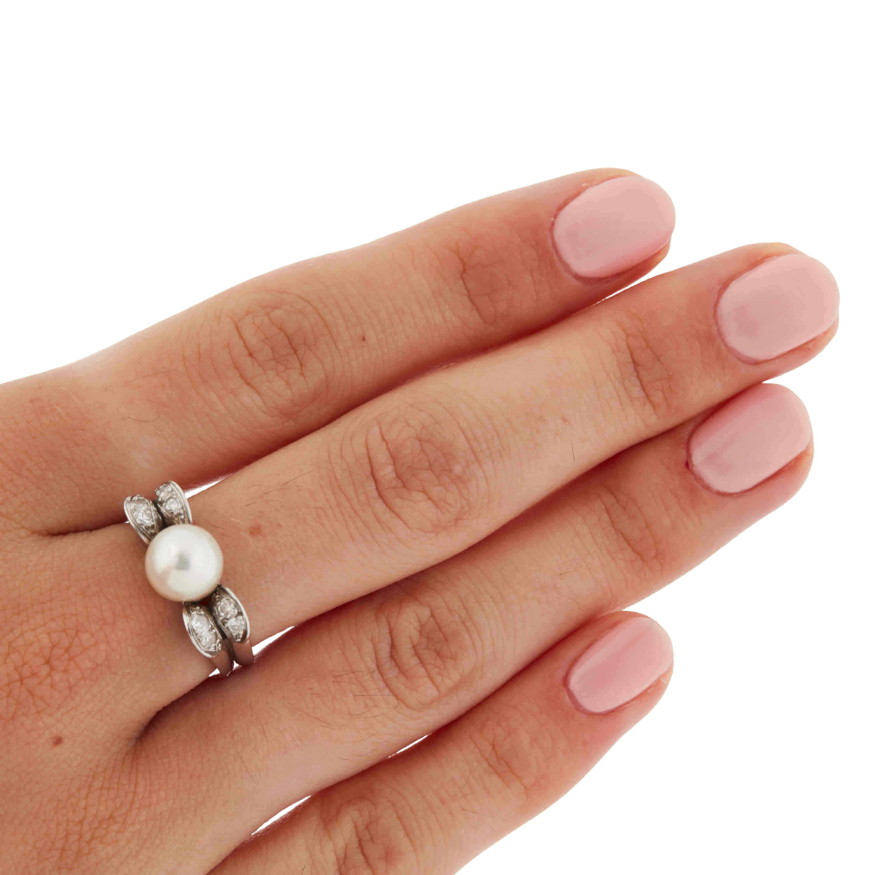 Bague Or blanc et Platine - Diamants et Perle de culture