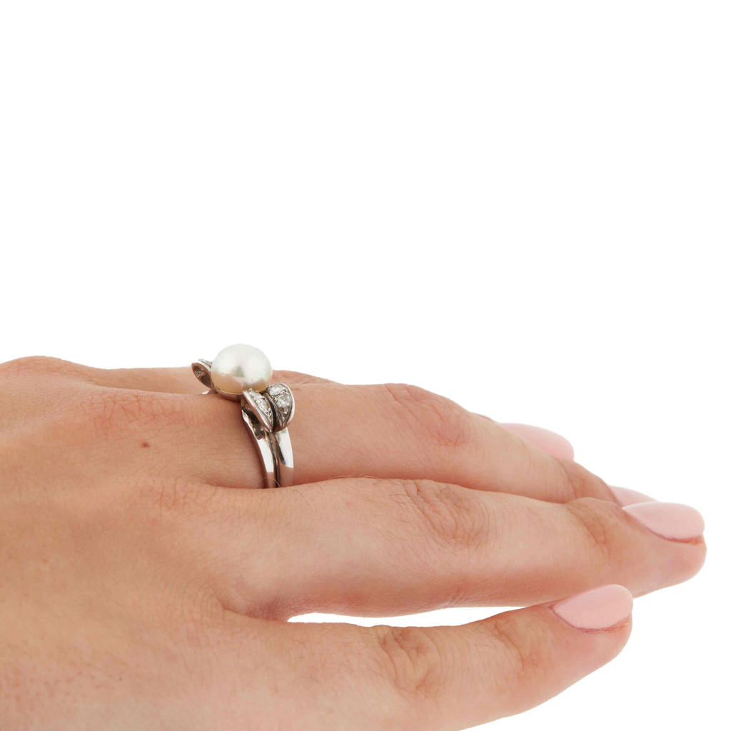 Bague Or blanc et Platine - Diamants et Perle de culture