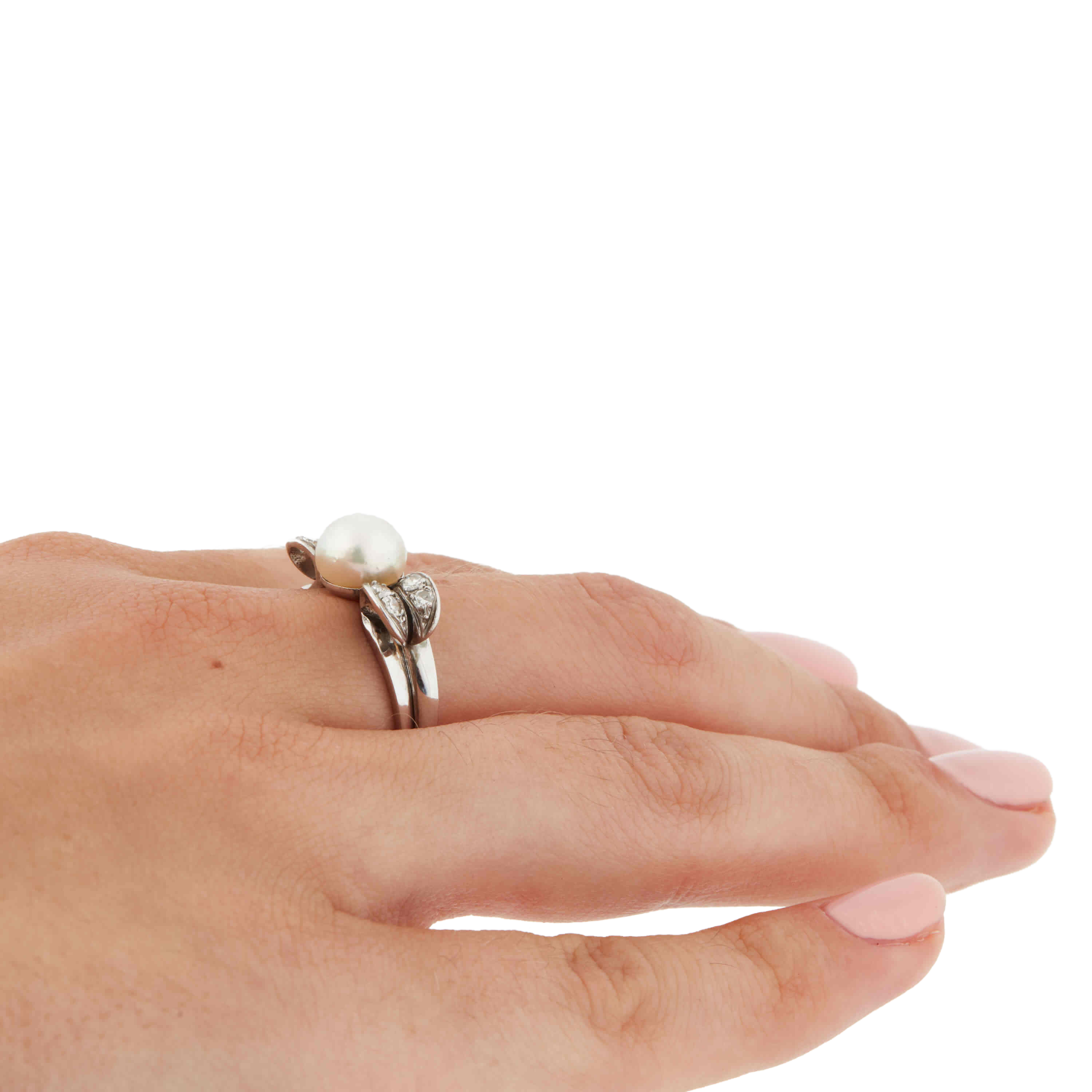 Bague Or blanc et Platine - Diamants et Perle de culture