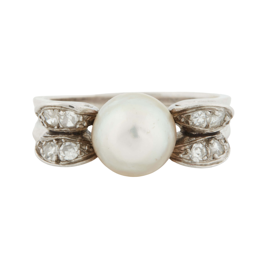 Bague Or blanc et Platine - Diamants et Perle de culture