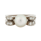 Bague Or blanc et Platine - Diamants et Perle de culture