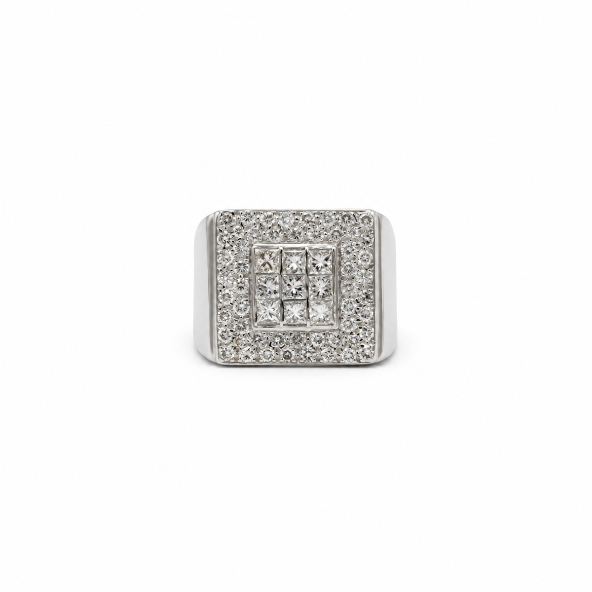 Bague Chevalière - Or Blanc avec pavage diamants