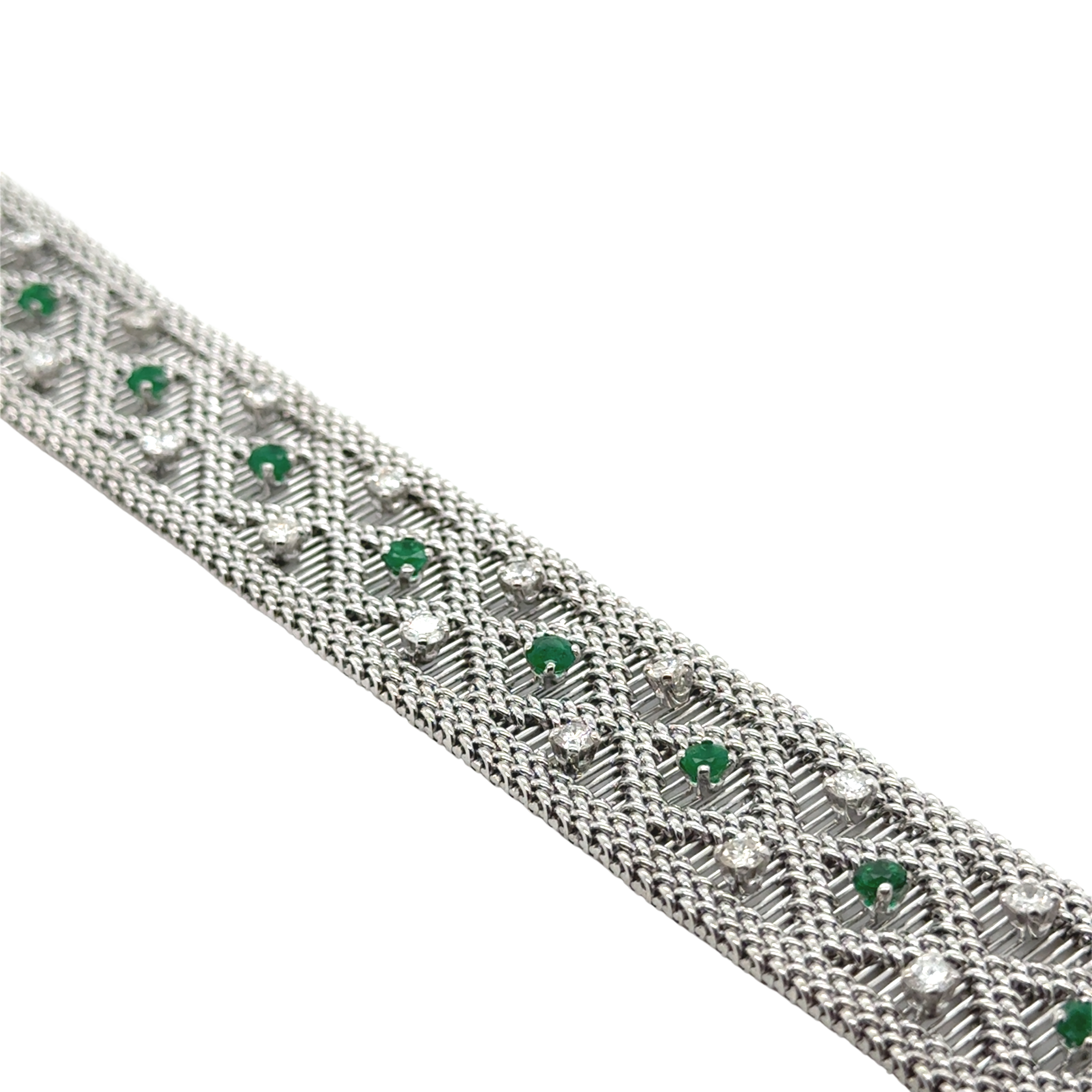 Vintage - Bracelet Or blanc - Diamants et Émeraudes
