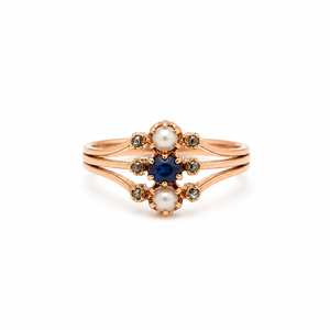 Bague Ancienne Or Rose - Saphir - Perles et diamants