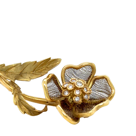 Broche Or Jaune - Forme Fleur - Diamants