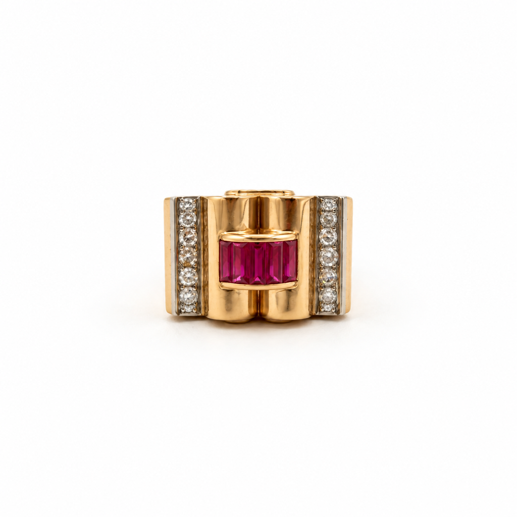 Bague Tank - Or jaune et diamants