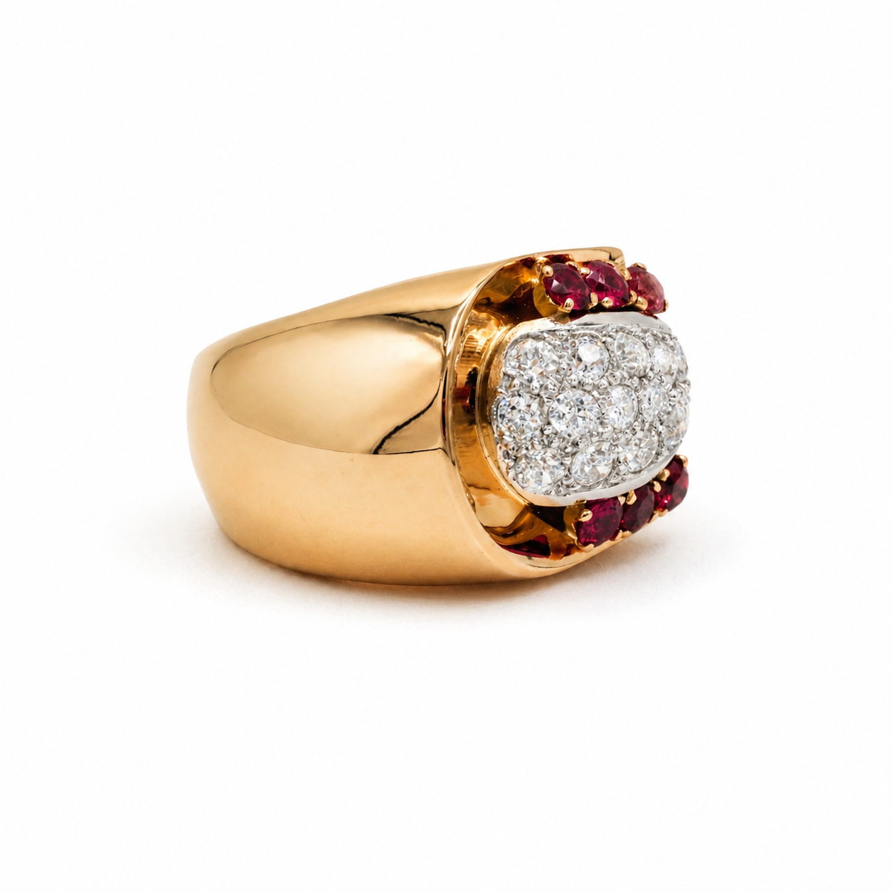 Bague Tank - Or rosé - Diamants et Rubis