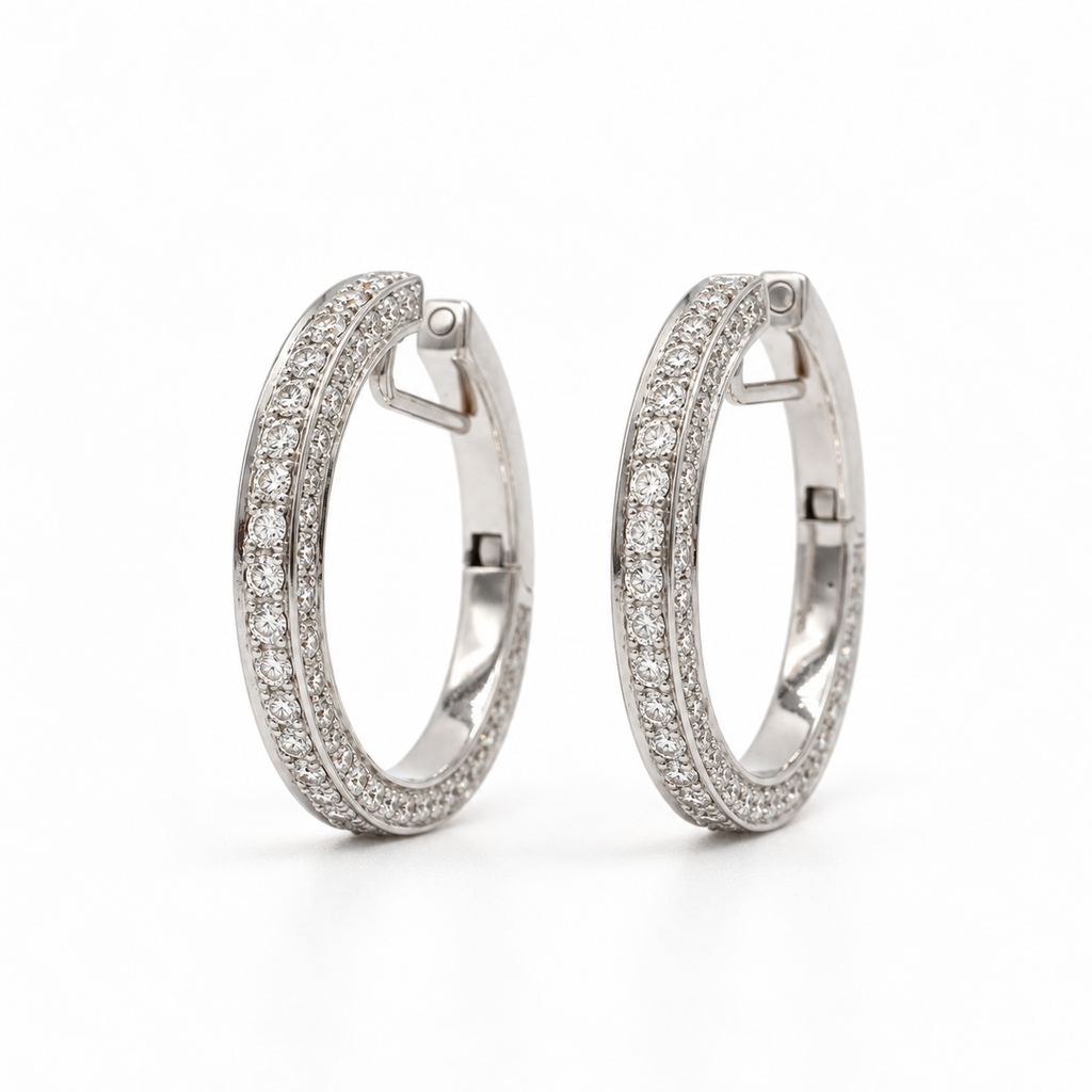 Boucles d’oreilles créoles - Or blanc et Diamants