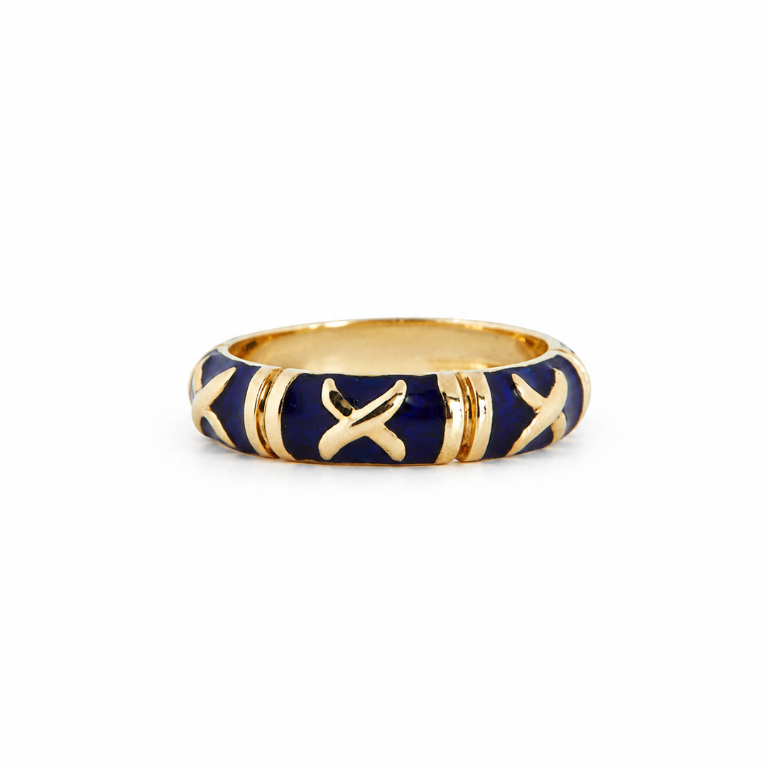 Bague Or Jaune - Émaille Bleu