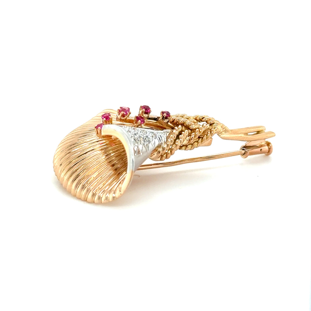 Broche Ancienne Or Rose et Platine - Diamants et rubis