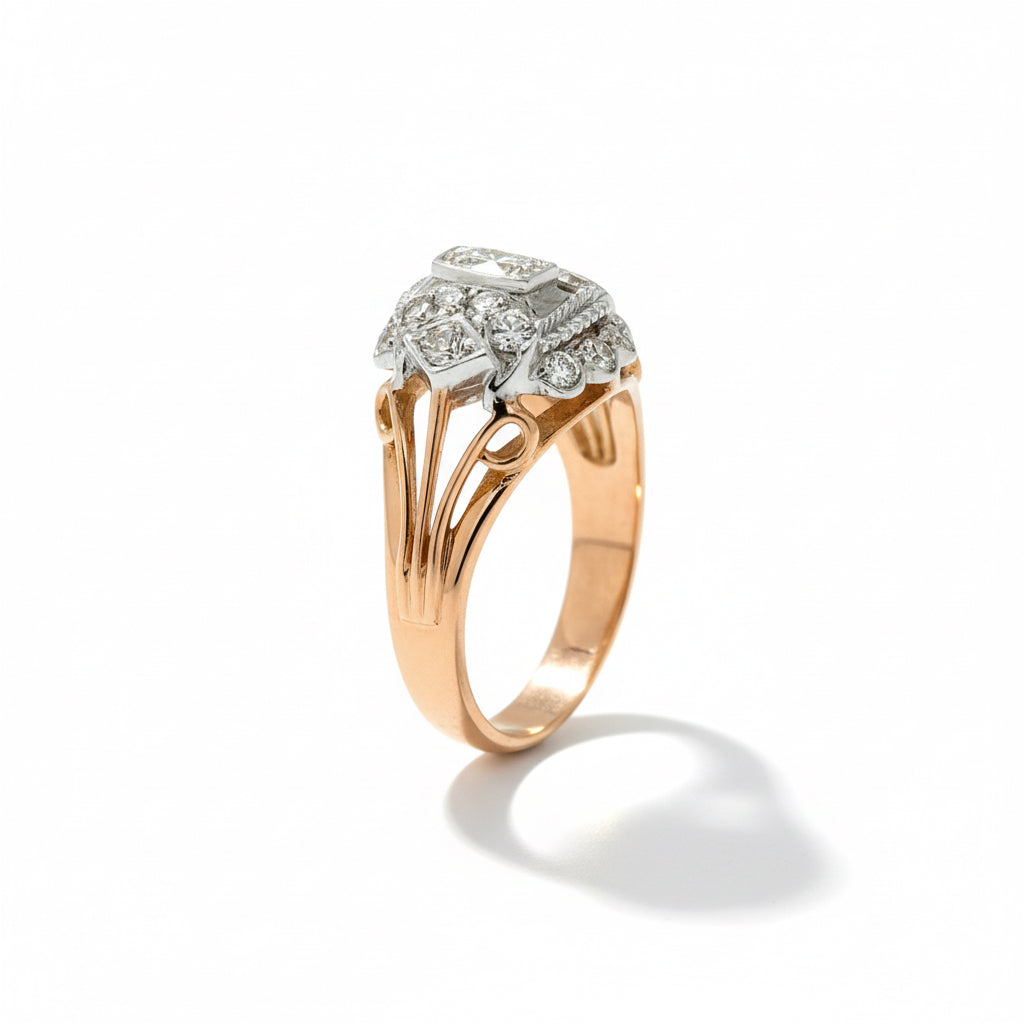 Bague Tank Or Rose et platine - Diamants