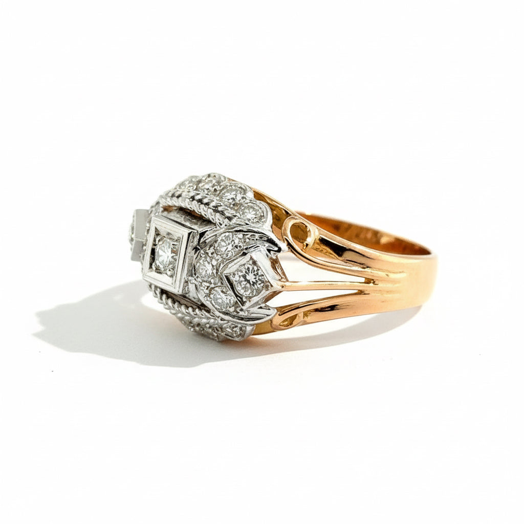 Bague Tank Or Rose et platine - Diamants