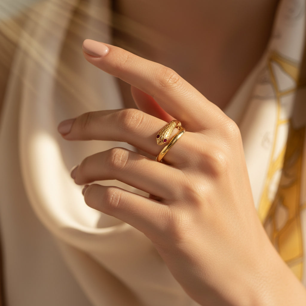 Bague Serpent Or Jaune et Rubis