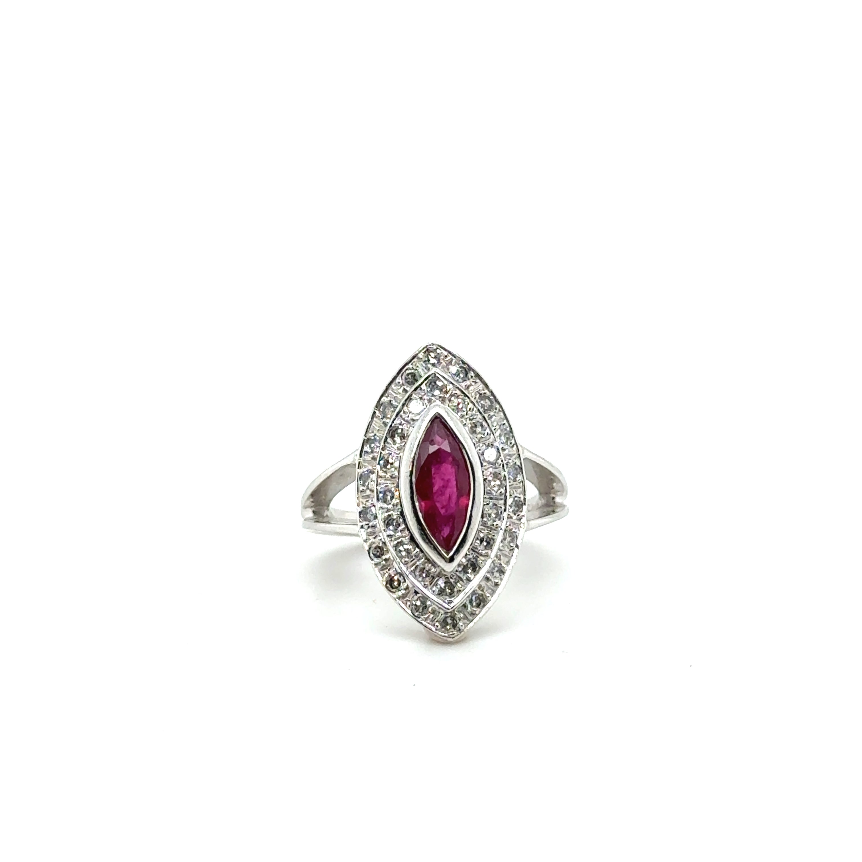 Bague marquise or blanc Rubis et Diamants – LA REGENCE