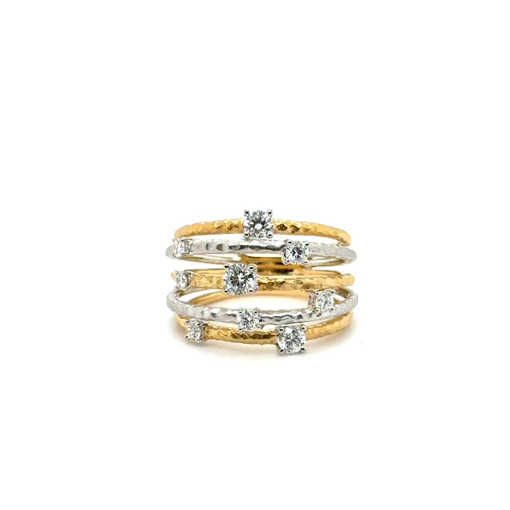 Bague 5 rangs or blanc et jaune - Diamants