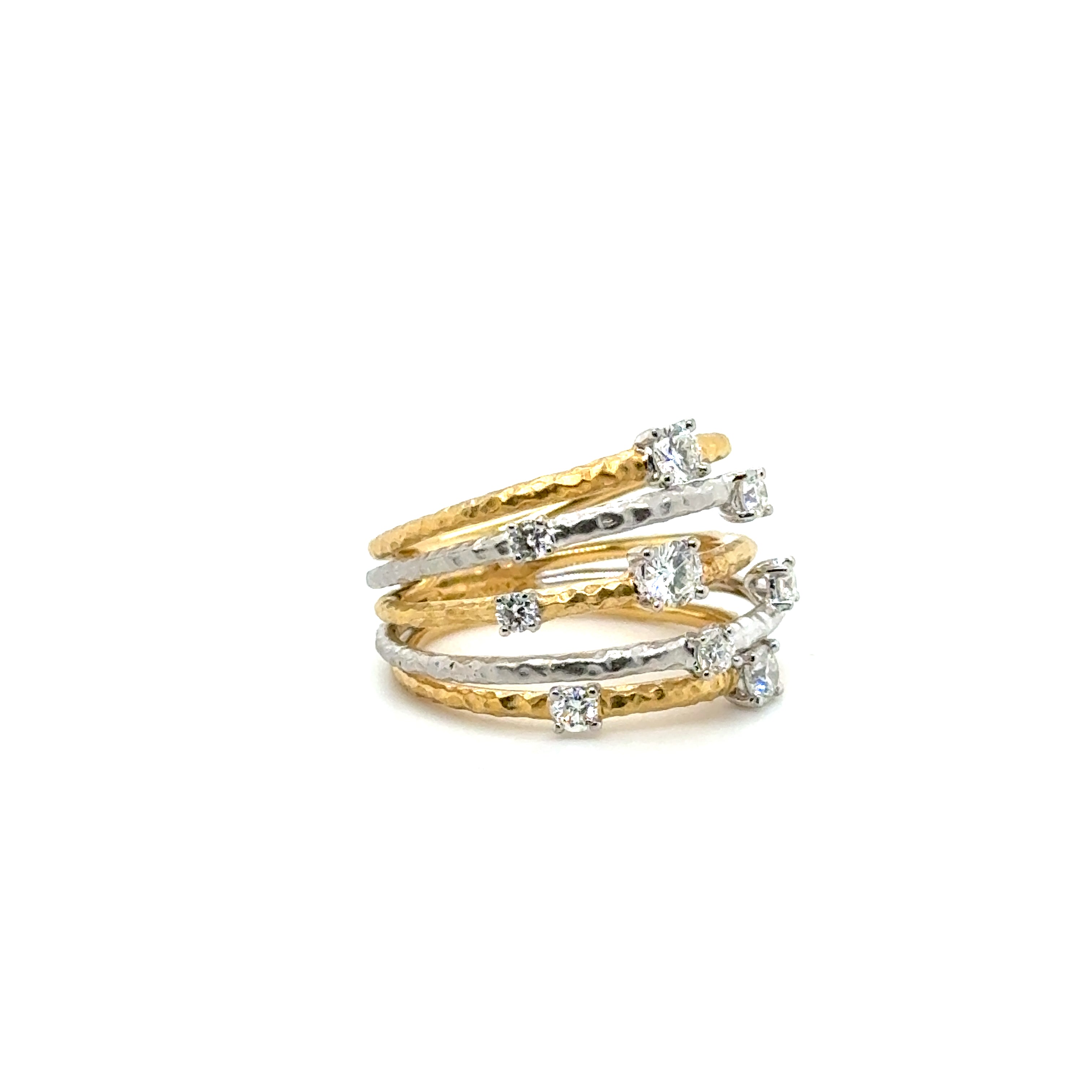 Bague 5 rangs or blanc et jaune - Diamants