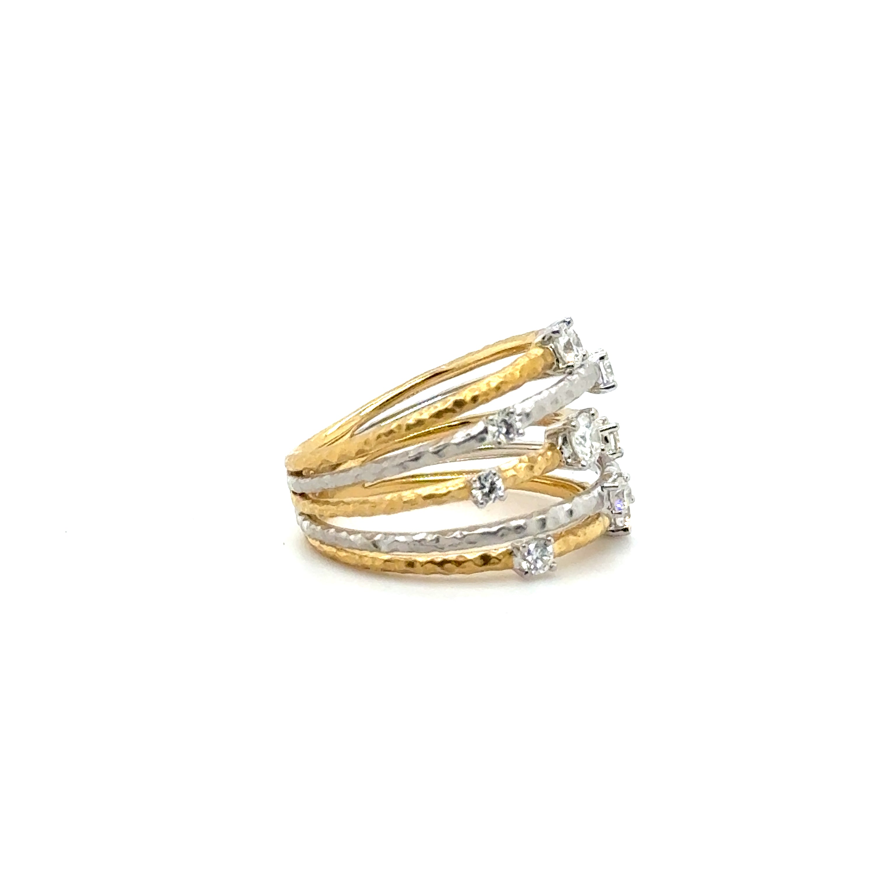 Bague 5 rangs or blanc et jaune - Diamants