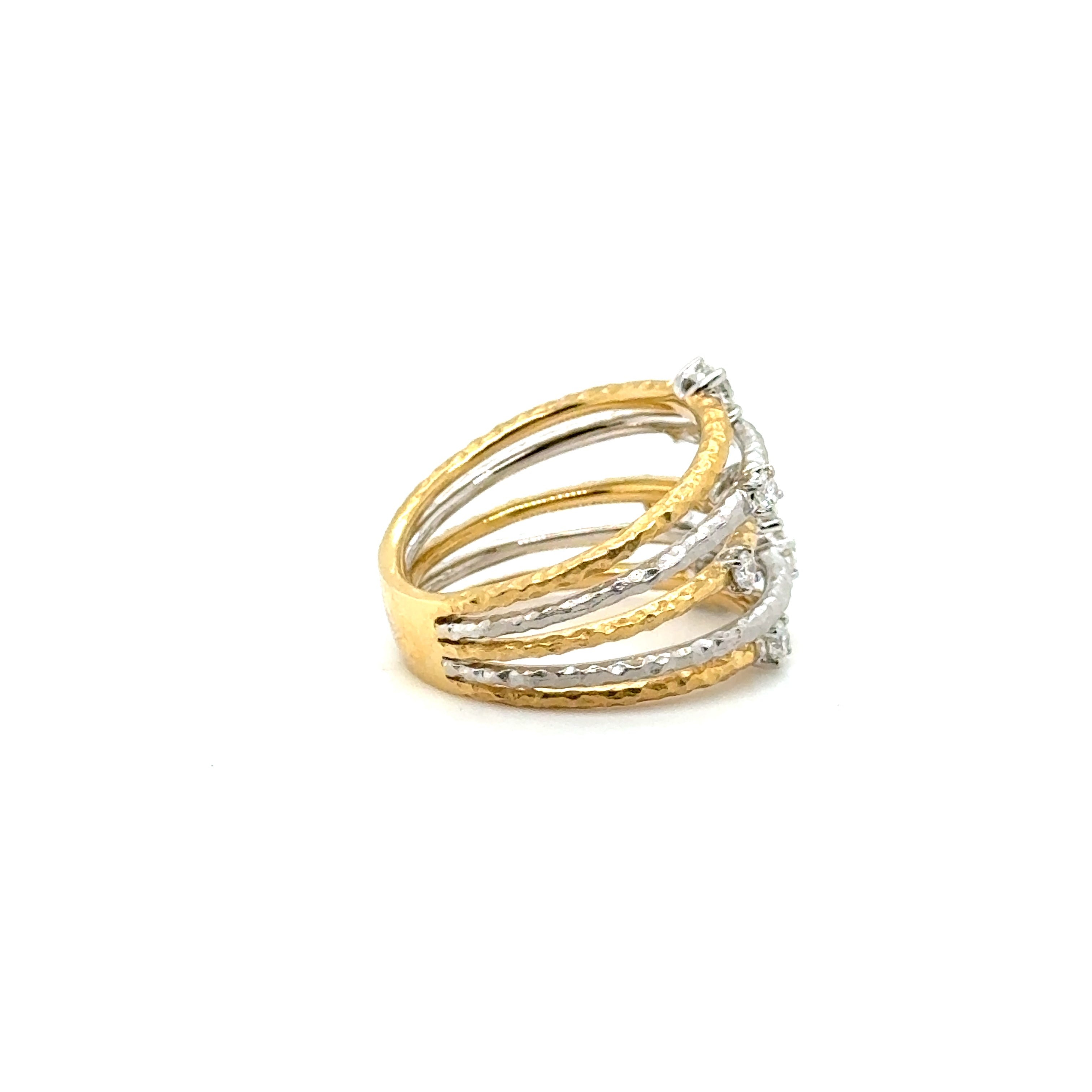 Bague 5 rangs or blanc et jaune - Diamants