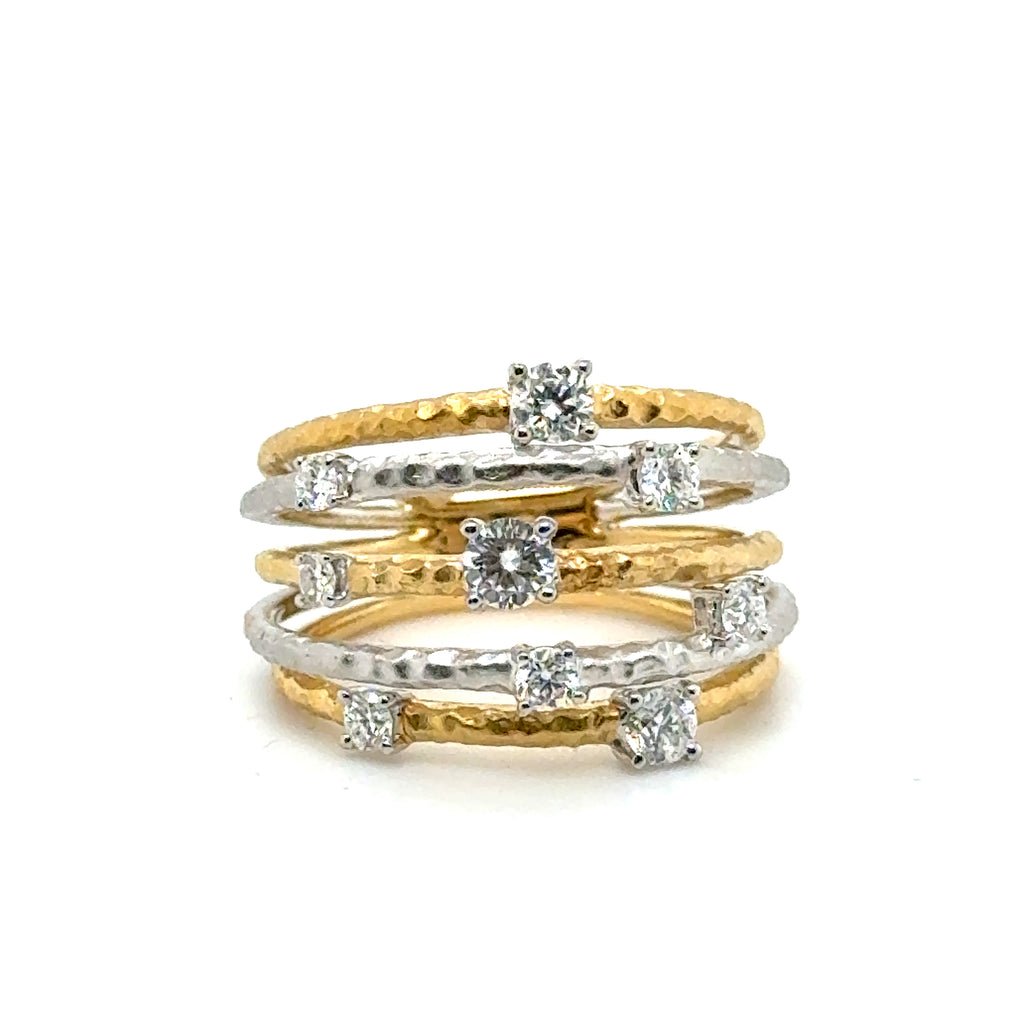 Bague 5 rangs or blanc et jaune - Diamants