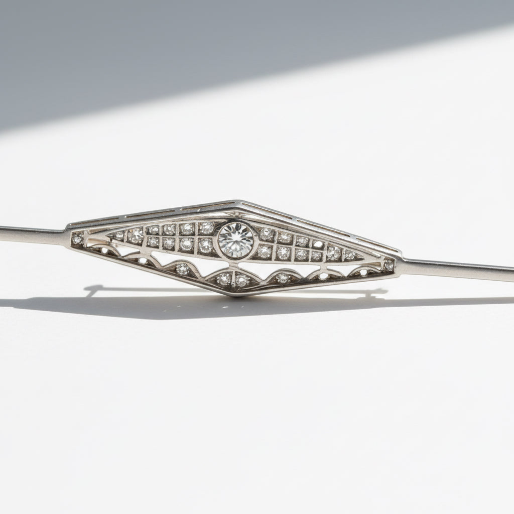 Art déco - Broche Or blanc et diamants
