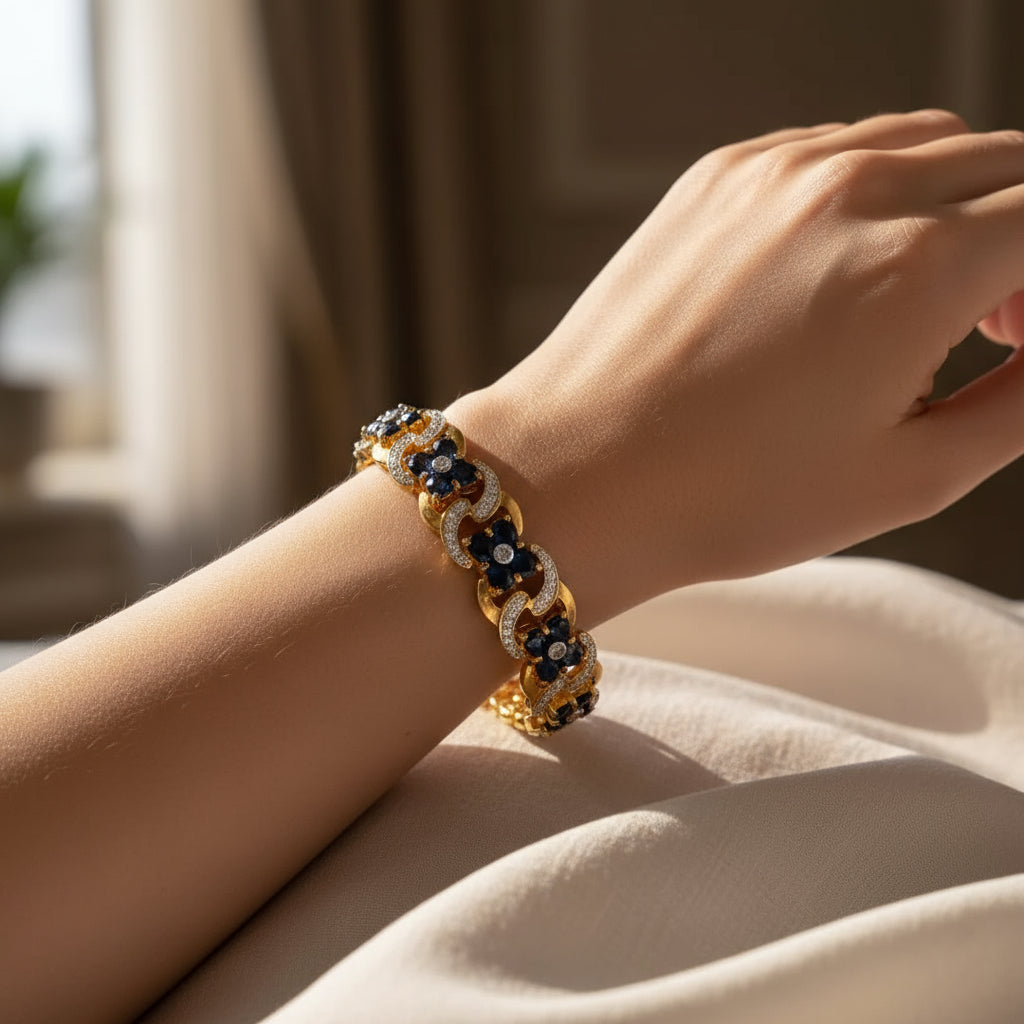 Bracelet Or Jaune 22 carats - Saphirs et Diamants