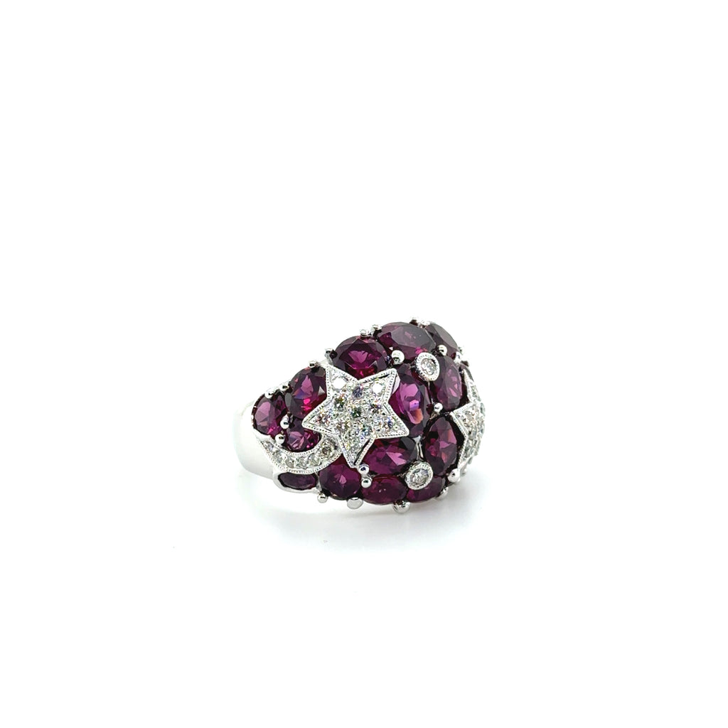 Bague Étoiles - Or Blanc - Tourmaline et Diamants
