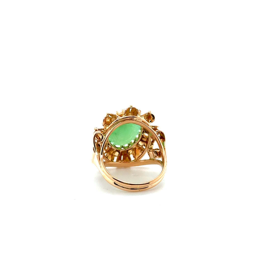Bague Vintage - Or Rose - Cabochon Jade et perles de culture