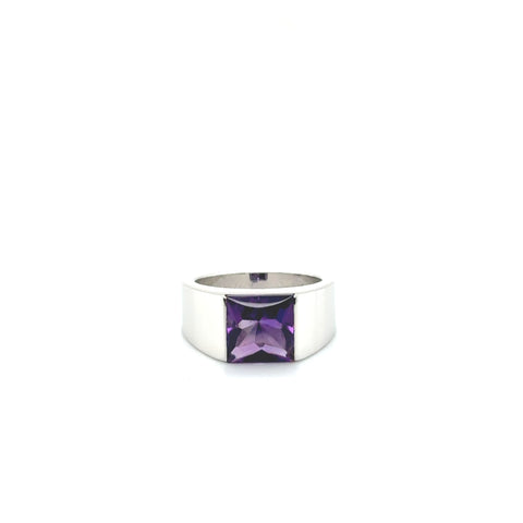 Cartier - Bague Tank Or blanc avec Améthyste