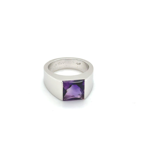 Cartier - Bague Tank Or blanc avec Améthyste