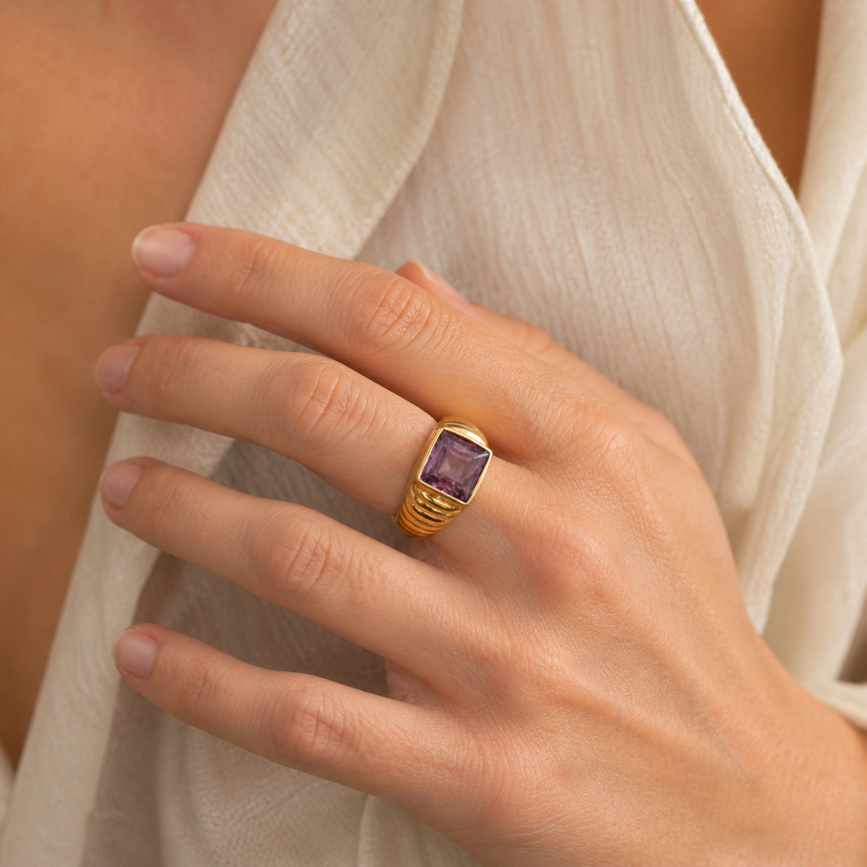 Bague Vintage - Or jaune et Améthyste