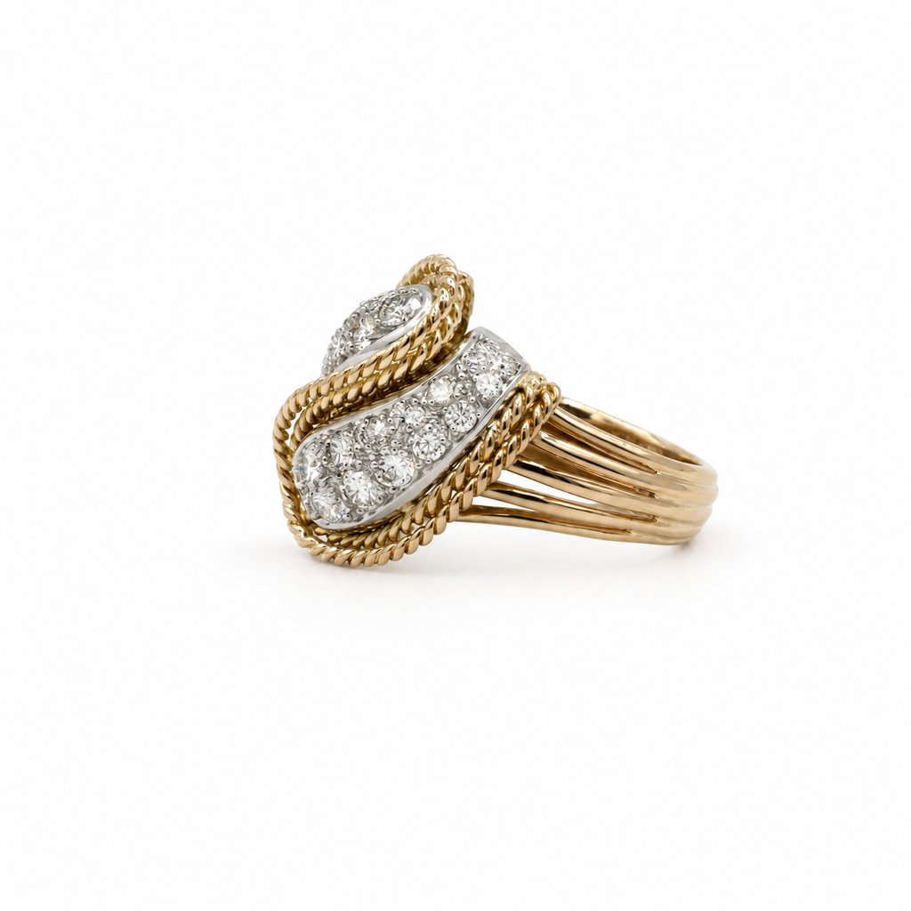 Bague Vintage - Or jaune et Platine - Diamants 1,50 carats
