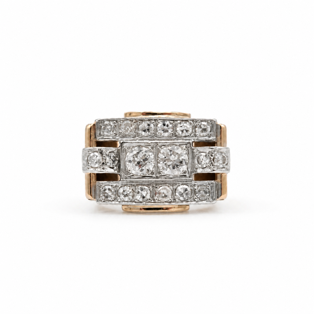 Bague Tank - Or rosé et Diamants