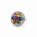 Bague Dôme Or blanc Saphirs et Diamants
