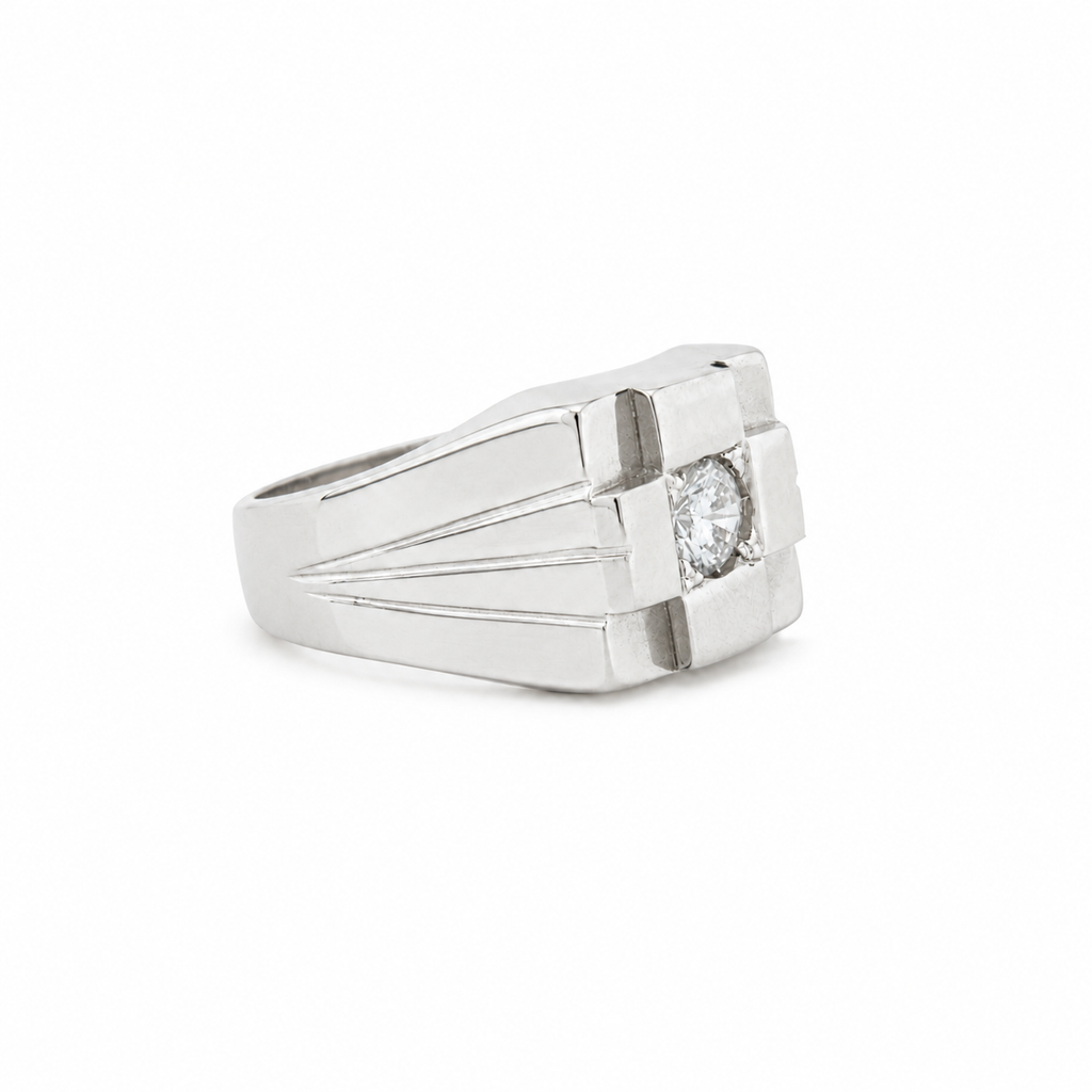 Chevalière Or blanc - Diamant 0,30 carat